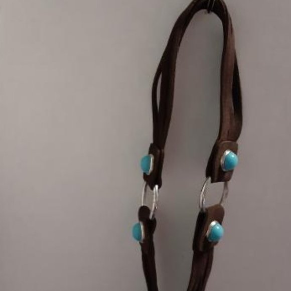 Brown Suede Leather and Faux Turquoise Boho Belt - Picture 3 of 7